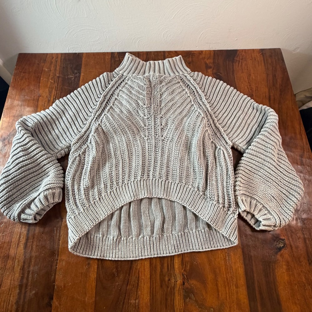 Free People My Only Sunshine Grey Cotton Mock Neck High Low Sweater XL